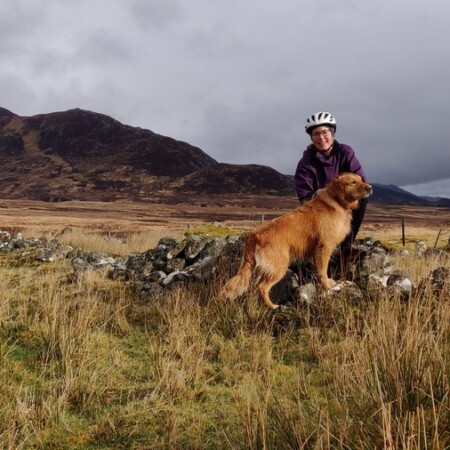 Writer Merryn Glover with golden retriever