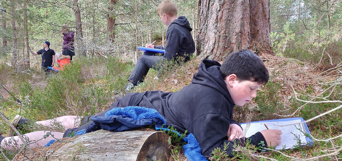 Teenagers doing outdoor writing activities